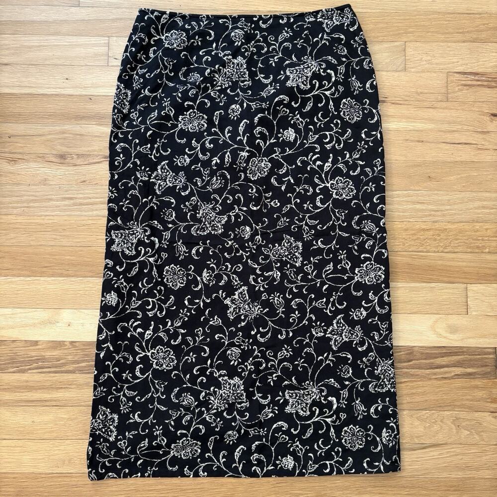 Talbots Black & Cream Floral Midi Skirt